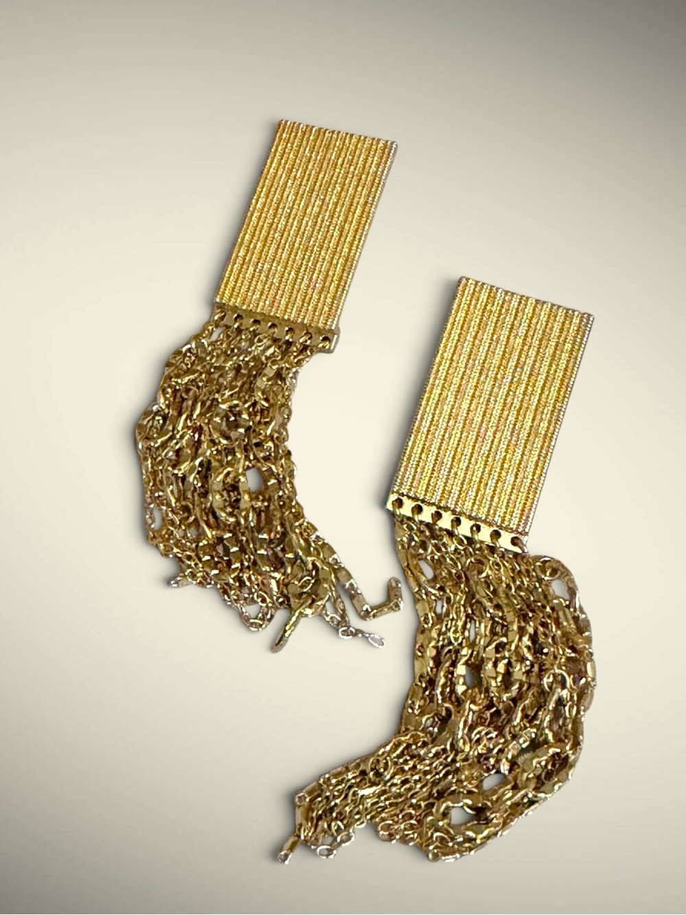 NWOT Anthropologie Gold Square Fringe Drop Earrings